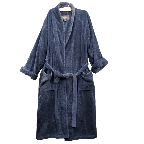 Eddie Bauer Men's Long Robe Blue S/M Belted Waist Long Sleeve Pockets Lounge - Picture 1 of 14